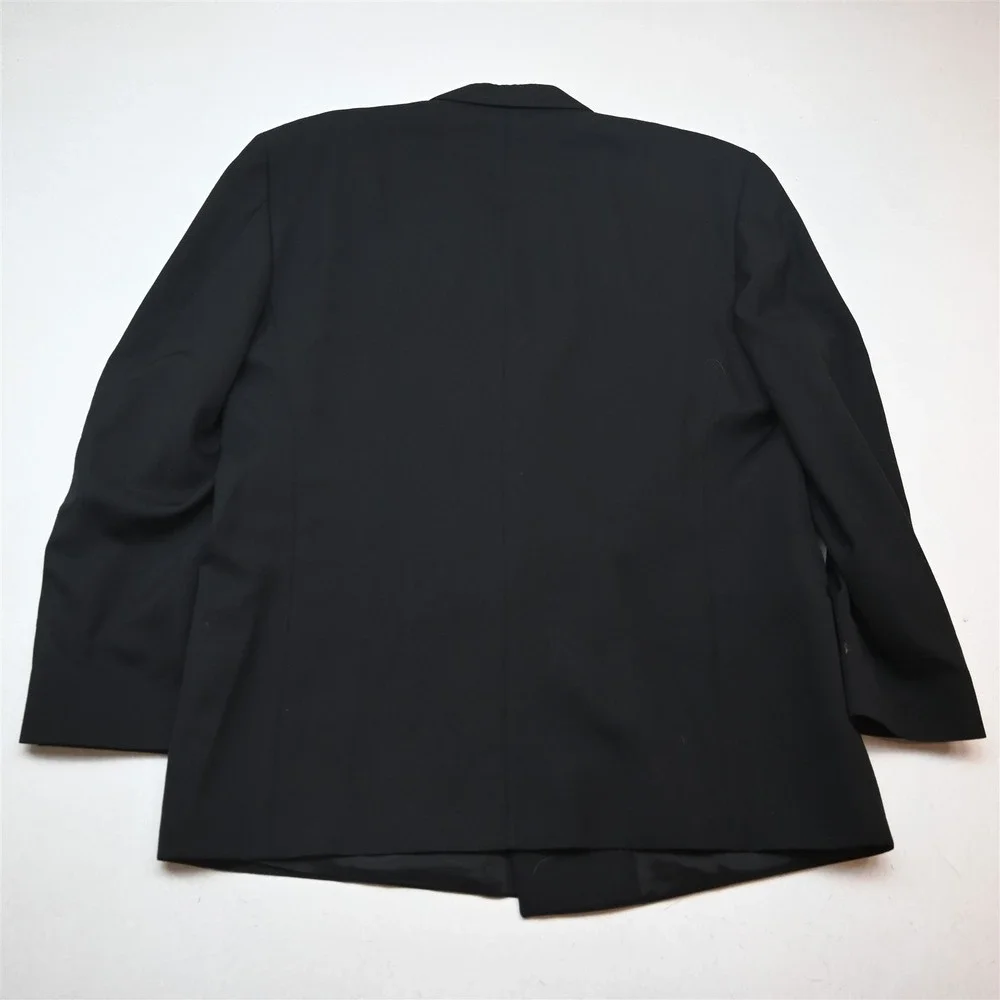 Vtg Mens Double Breasted 44R 34x30 Black Wool Mens Jacket Pants Suit
